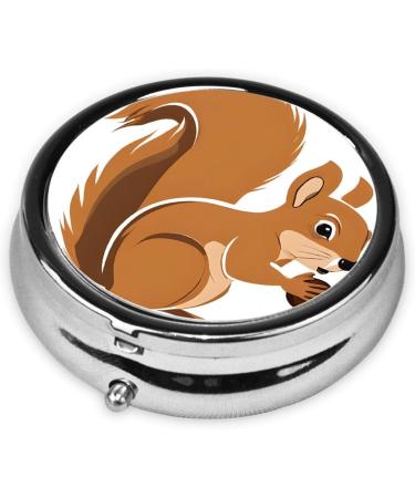 Cartoon Squirrel Round Pill Box - 3 Compartment Mini Decorative Travel Organizer for Medicine & Vitamins - Buy Online on GoSupps.com