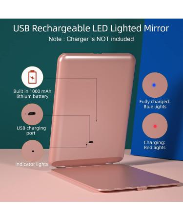 Famihomii Rechargeable LED Lighted Travel Makeup Mirror - 3 Colors, Touch Screen Dimming, Portable Rose Gold Compact Design - Buy Online on GoSupps.com