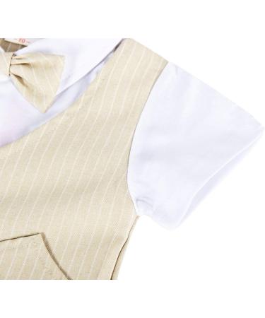AmzBarley Baby Boys Gentlemans Tuxedo Rompers Set | Dress Shirt Pants Vest Bowtie | Khaki 3-4 Years - Buy Online on GoSupps.com