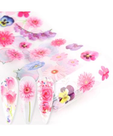 Colorful Flower Nail Foils - Nail Art Glue Transfer Decals for Acrylic Nails - 10 Sheets - Buy Online on GoSupps.com