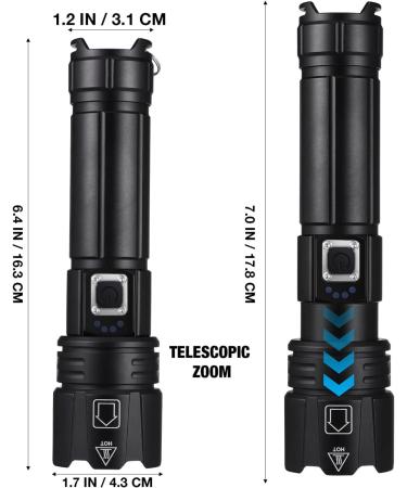TOVINANNA Long Range Waterproof Flashlight Led Torch Lamp Flashlight Rechargeable Led Torch Light Rechargeable Led Rechargeable Flashlight Lantern Aluminum Alloy Multifunction 5000mah 16.30X4.30X3.10CM - Buy Online on GoSupps.com