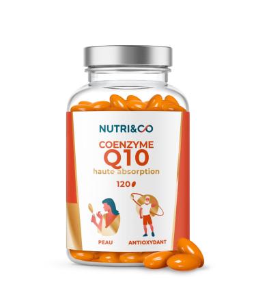 NUTRI & CO Coenzyme Q10 - Ubiquinone 200mg - CoQ10 + Vitamin C - Anti-Aging & Anti-Wrinkle Skin Supplement - Cardiovascular Health - 120 High Absorption Capsules - Packaged in France