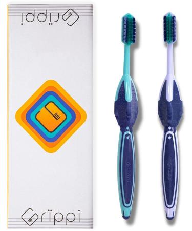 Grïppi by MD Brush: Manual Toothbrush | Advanced Plaque Control. 45° Ergonomic- Smart Grip, W-Cut Extra-Soft Bristles. (MD Brush Technology for The ADA Approved Brushing Method), Adult 2-Pack *NEW* Grïppi Adult (2 pack)