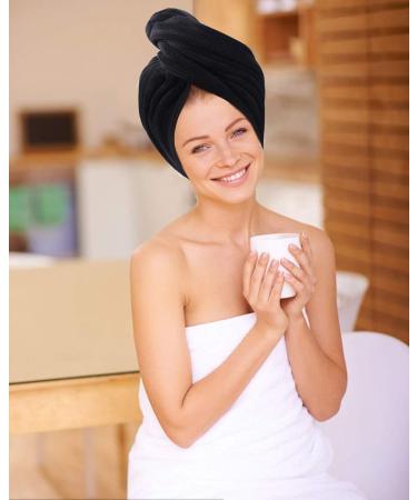 KinHwa Microfiber Hair Towel Wrap 2 Pack - Large 28x12 Super Absorbent Turban Towel for Women with Button - Ultra Soft & Quick Drying (Black) - Buy Online on GoSupps.com