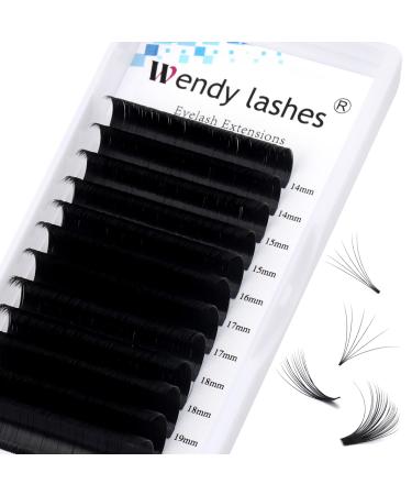 Volume Lash Extensions D Curl 14-20mm Easy Fan Volume Lashes Supply Self Fanning Eyelash Extensions 0.07mm Automatic Blooming Lashes (0.07-D  14-20mm) 0.07 d 14-20mm