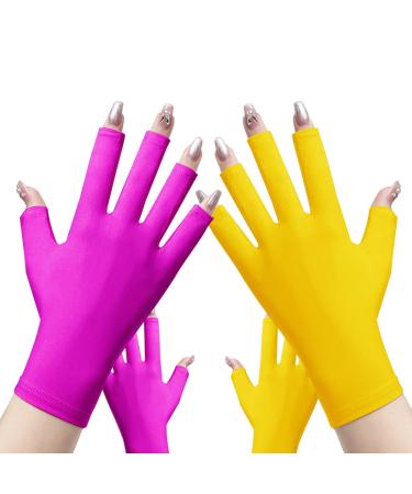Lumcrissy UV Gloves for Nails Lamps UV Shield Gloves Hand Protection Fingerless Gloves for Nail Art Professional Gloves Rose&Yellow