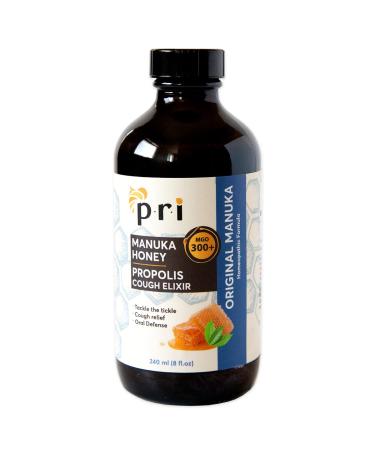 PRI Natural Dry Cough Syrup with Manuka Honey Propolis Tea Tree Oil and Vitamin C - Sore Throat & Immune Support Original Flavor 8oz