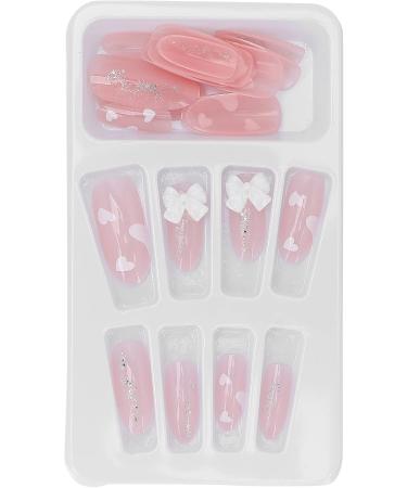 Full Cover False Nail Pink Bow Fake Nails Pink Love Press On Nails Coffin Medium Length Ballerina Nail Art Tips Sets Artificial Nails Press On False Nail Tips - Buy Online on GoSupps.com