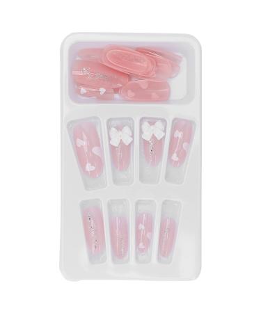 Full cover false nail pink bow fake nails pink love press on nails coffin medium length ballerina nail art tips sets artificial nails press on false nail tips