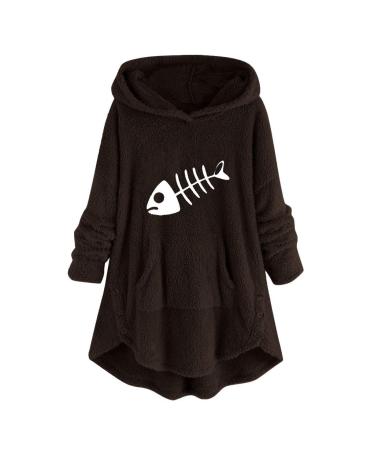 Bigfanshu Women's Tops Christmas Print Hooded Long Sleeves Sweatshirt Pullover Shirt Black