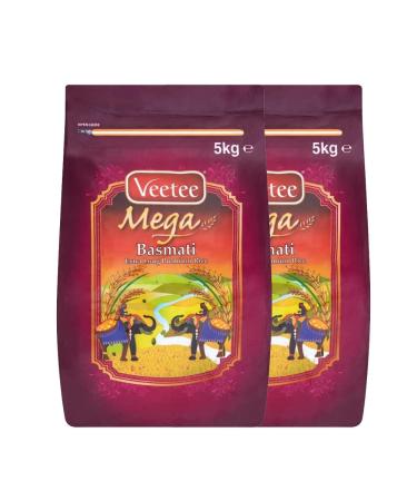 Veetee Mega Extra Long Basmati Rice | 5KG | Long Grain | Great Taste and Aroma | Long Grain Basmati Rice for Biryani | High Fibre & Protein | Gluten Friendly |Indian Origin (Pack of 2)