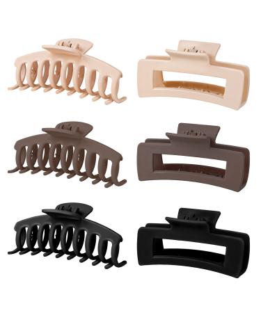 Colorfarm Large Claw Clips For Thick Hair Large Hair Clip For Thick Hair 6 Pack 4.3' Strong Hold Nonslip Hair Clips for Women Thick Thin Hair Big Claw Clips Hair Styling Accessories 2 Styles 3 Colors Black Brown Bei...