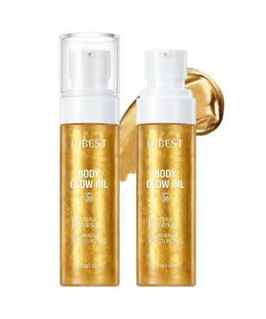 60ml Shimmer Body Oil Illuminating Sunscreen SPF 30 Body Glow Oil with Radiant glitter Lightweight Moisturizer for Highlighted Skin Non-Greasy Water-Resistant Summer Glow Enhancer (01# Gold)