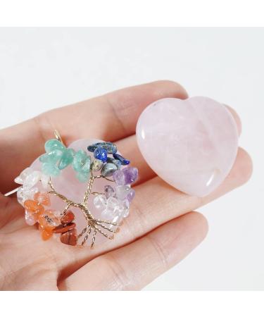 Soulnioi Pink Crystal 7 Chakra Tree of Life Pendant - Rose Quartz Healing Stone Necklace - Buy Online on GoSupps.com