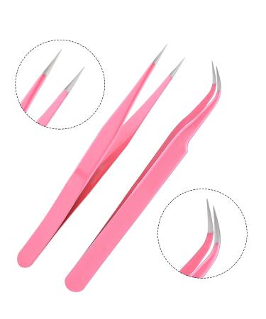 AIEX 2-Pack Eyelash Pliers | Stainless Steel Russian Volume Tongs | Straight & Curved Tips | Pink Eyelash Extension Tools - Buy Online on GoSupps.com