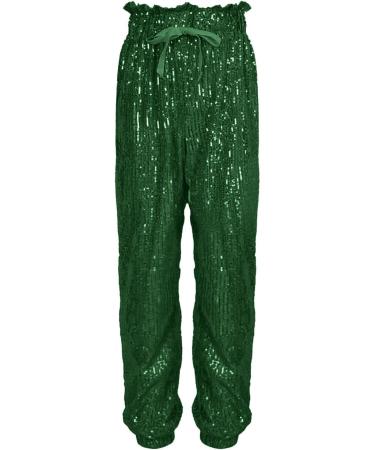Elegant High Waist Sequin Pants for Women | Stretch Glitter Party Pants in M Green - Stylish & Comfortable - Buy Online on GoSupps.com