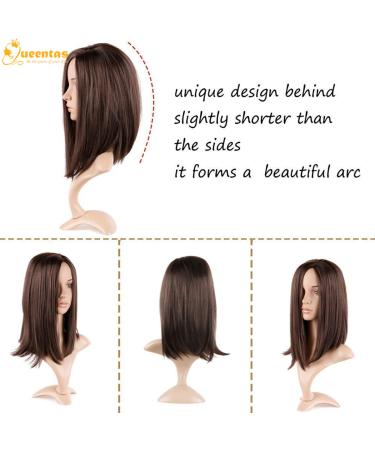 QUEENTAS 14-inch Dark Brown Short Bob Wig for White Women - Shoulder Length Synthetic Hair with Middle Part Bangs - Buy Online on GoSupps.com