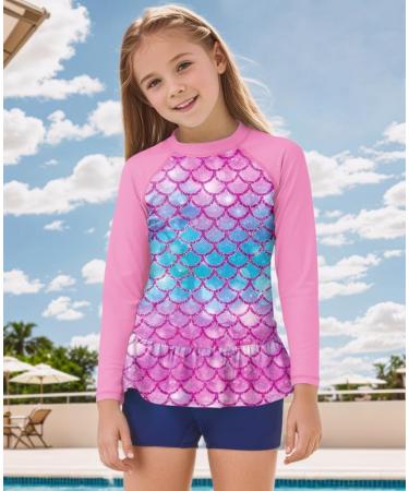 BesserBay Girls UV Shirt - Long Sleeve UPF 50+ Swim Shirt with Ruffle Hem (110-150 130 Violet) - Shop Internationally - Buy Online on GoSupps.com