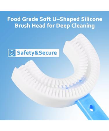 Qinerle 2 Pack U-Shaped Kids Toothbrush, Food Grade Silicone, 360 Cleaning Design - Blue - Buy Online on GoSupps.com