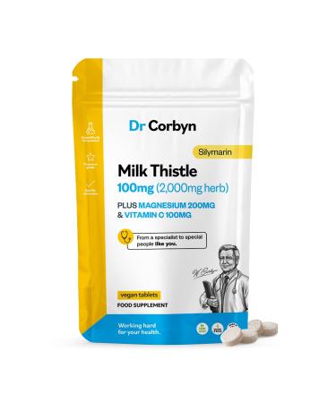 Dr Corbyn Milk Thistle 100mg (2 000mg) with Magnesium 200mg & Vitamin C 100mg - 60 Tablets | Liver Health Digestion & Antioxidant Support | Vegan UK Made