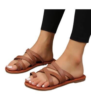 Womens Toe Corrector Flat Sandals Casual Strappy Comfy Soft Bunion  Orthopedic Beach Flip Flops Ladies Summer Lightweight Foot Correction  Slippers for Plantar Fasciitis ( Color : Brown Size : 7.5 ) 7.5 Brown