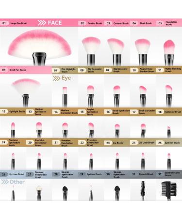 32-Piece Pink Makeup Brush Set | Professional Kabuki Brushes with Soft Bristles for Foundation, Powder, Eyeshadow, Eyeliner, Blush, and Concealer | Includes Nylon Bag - Buy Online on GoSupps.com