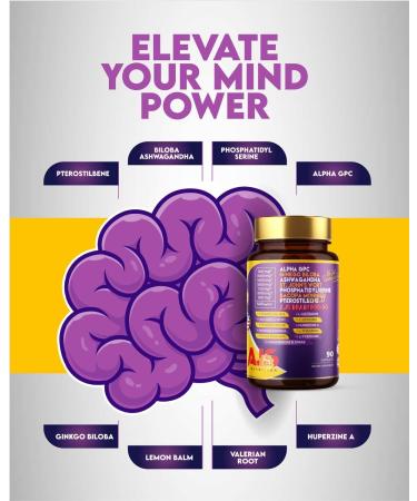 AJS Alpha GPC Nootropic Brain Supplement Phosphatidylserine St. John'sWort Ginkgo Biloba Ashwagandha Bacopa Monnieri Pterostilbene Magnesium Glycinate Ginkgo Biloba 5-MTHF Huperzine A 60CT 90 capsules 1 Count (Pack of 90) - Buy Online on GoSupps.com