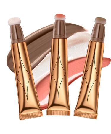 3PCS Liquid Contour Beauty Wand Highlighter and Blush  Bronzer Stick  Long Lasting & Smooth Natural Matte Finish  Contour Wand with Cushion Applicator