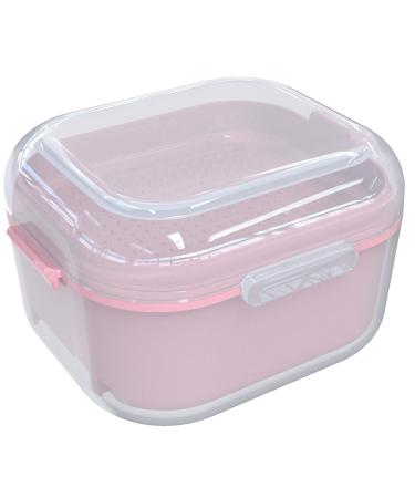 ARGOMAX Denture case Denture cup for Soaking Dentures Thorough Cleaning of Dentures Retainer Clear Braces (Dark Pink) Clear Case + Pink Filter and Tray