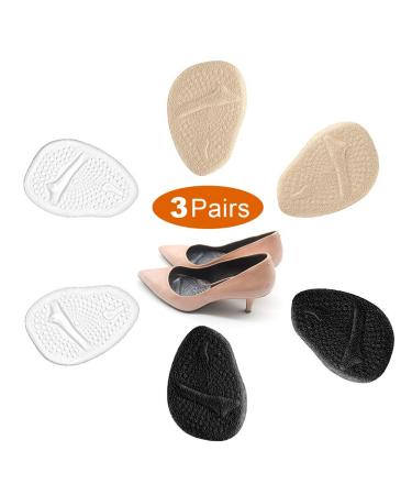 3 Pairs Metatarsal Pads for Women, Professional Reusable Silicone Ball of Foot Cushions, All Day Pain Relief and Comfort, One Size Fits Shoe Inserts, by Mildsun.