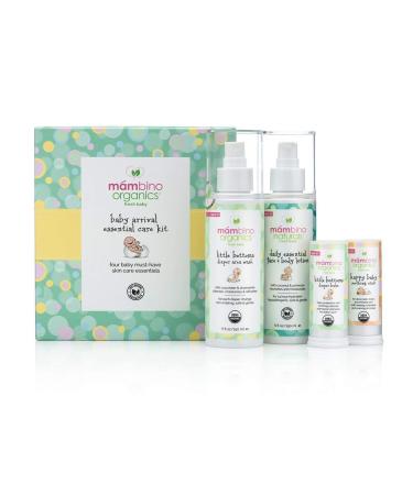 Mambino Organics Baby Arrival Essential Care Gift Set   All Natural 4pc Set with Newborn Must Have - Best Gift for New Moms