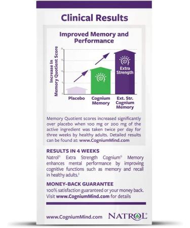 Natrol Cognium Extra Strength 200mg - Memory & Brain Health, 60 Tablets, Clinically Studied - Buy Online on GoSupps.com