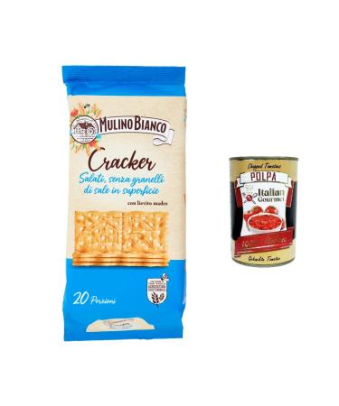 Italian Gourmet E.R. Mulino Bianco Crackers Unsalted with Durable Flour 500g + Italian Gourmet Polpa 400g Set of 3