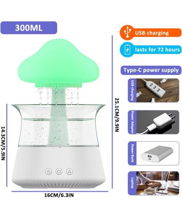 Cloud Rain Humidifier with Remote Control - 7 Color Changing Lights & Fountain Water Drop Sound - Essential Oil Diffuser for Home, Office, Bedside - White - Buy Online on GoSupps.com