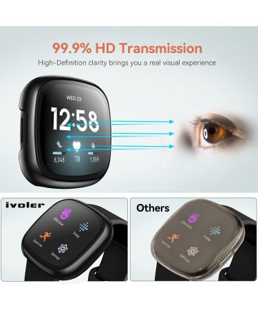 4 Pack iVoler Screen Protector Tempered Glass & Hard PC Bumper Cover for Fitbit Sense/Versa 3 - Full Coverage Protective Case in Black - Buy Online on GoSupps.com