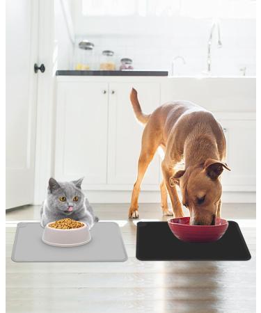 Waterproof Non-Slip Silicone Feeding Mat Set for Dogs & Cats - 55x38cm Black & Gray - Anti-Slip Pet Bowl Pad - Buy Online on GoSupps.com