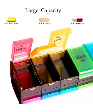 Extra Large Pill Organizer with Cutter - 7 Day Double-Sided Pill Box - XXL Compartment Weekly Medicine Dispenser - Buy Online on GoSupps.com