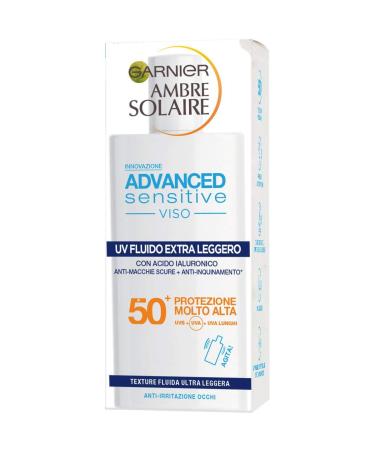 Garnier Ambre Solaire UV liquid for face extra light advanced sensitive SPF 50+ very high protection enriched with hyaluronic acid 50 ml