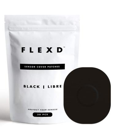 Flexd - Freestyle Waterproof Sensor Covers for Libre 2 & 3 - (30 Pcs) - Libre 3 Sensor Covers - CGM Adhesive Patches - Without Adhesive in The Center - (Oval - Black) 30 Count (Pack of 1)