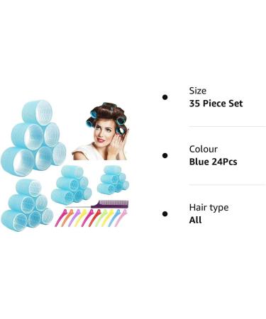 Jumbo Hair Rollers Set Self Grip Curlers For Long Hair No Heat Heatless Hair Rollers With Clips & Comb 24 Packs (Blue 24Pcs) - Buy Online on GoSupps.com