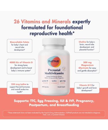 FullWell Fertility Trio | Prenatal Vitamin + DHA & Fertility Booster | Choline Folate Omega 3 Coq10 NAC 26+ Vital Nutrients | Dietitian-formulated Non-GMO 3rd Party Tested 30 Servings - Buy Online on GoSupps.com