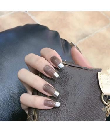 Huil artificial nails American punk style french splinter pure color wrong nails 24 pieces with glue lady lady full nail tips medium-length artificial nails bride