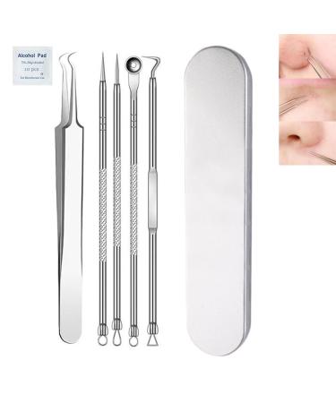 Usiveinborn Blackhead Remover Professional Facial Blackhead Remover Tweezers Usiveinborn Blackhead Tweezers Stainless Steel Precision Pimple Popper Tool Kit (5PCS-B)