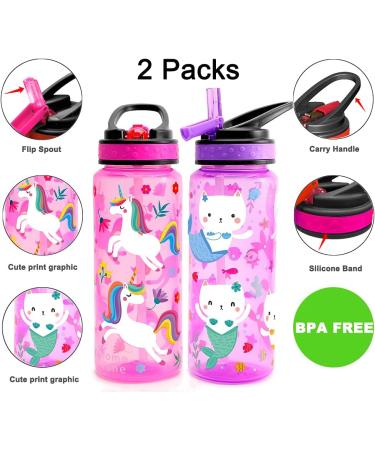 Home Tune 23oz Kids Water Drinking Bottle 2 Pack - BPA Free Flip Straw Lid Cap Lightweight Carry Handle Leak-Proof Water Bottle with Cute Design For Girls & Boys - Dinosaur & Fruit - Buy Online on GoSupps.com