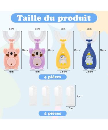Vegcoo Kids Toothbrush Set - 4 Silicone U-Shape Baby Toothbrushes for 360 Cleaning (Ages 2-6) - Includes Finger Toothbrushes for Boys & Girls - Buy Online on GoSupps.com