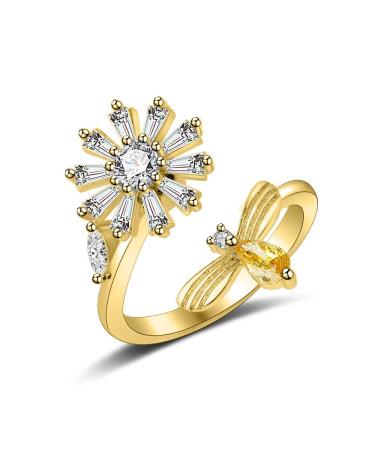 DNCG Ladies Swivel Rings Simulated Diamond Rings Open Adjustable Yellow Gold Rings