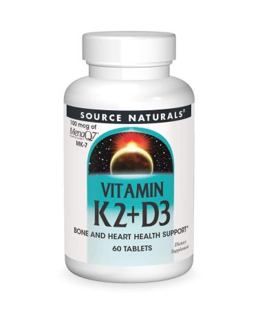 Source Naturals Vitamin K2 + D3 Bone & Heart Health Complex - 400 IU Vitamin D3 & 100 mcg Vitamin K2 (MK-7) with Calcium - 60 Tablets - Buy Online on GoSupps.com