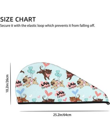 Cute Pug Dogs Microfiber Hair Towel - Super Absorbent Stretchy Wrap for Women | Quick Dry Coral Velvet Cap for Long Curly & Thick Hair - Buy Online on GoSupps.com
