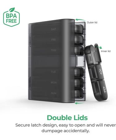 PULIV Weekly Pill Organizer 3 Times a Day - Portable 7 Day Travel Pill Box with Large Containers - Black Pill Case for Vitamins, Medication, Supplements - Light-Proof - Buy Online on GoSupps.com