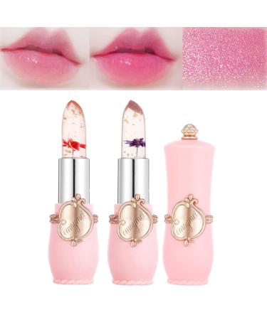 paminify 2Pcs Jelly Clear Crystal Flower Magic Lipstick Color Changing Lipstick with Flower inside PH Temperature Color Change Tinted Lip Balm Nourishing Moisturizing Lip Stick labial magicos 03+06 03+06 color change lip...
